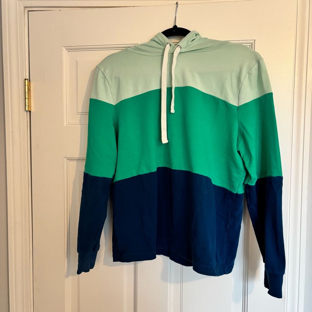 J Crew Colorblock Hoodie - Green, Blue, and Mint - Size Medium